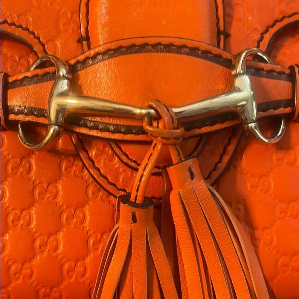 Gucci Orange Horsebit Wallet on Chain Bag with Gold Chain and Tassel